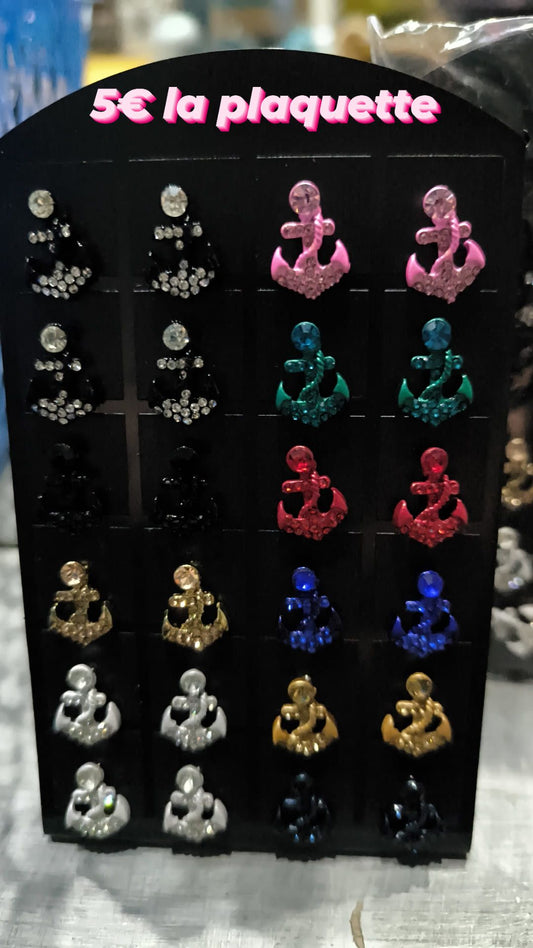 Lot de 12 paires de boucles d'oreilles ancre - 13G
