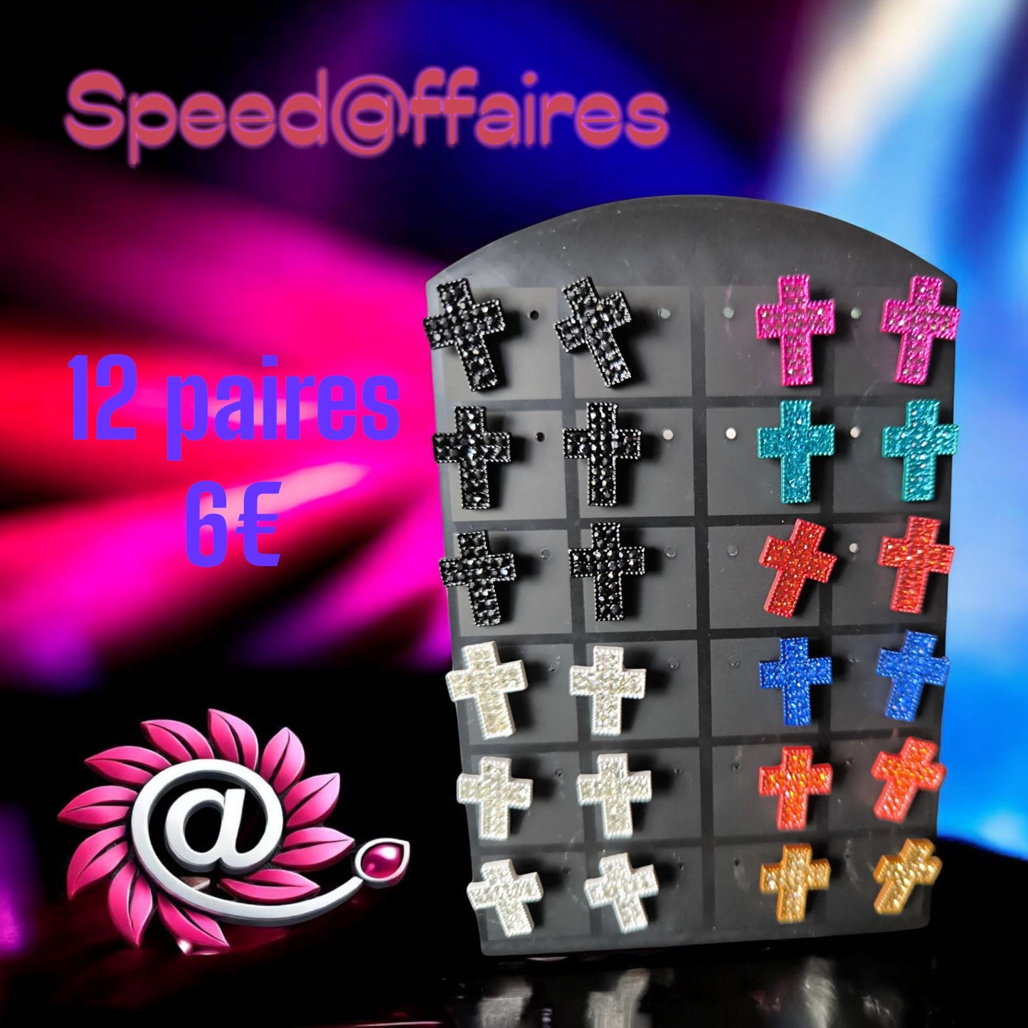 Lot de 12 paires de boucles d'oreilles "croix" - 20H