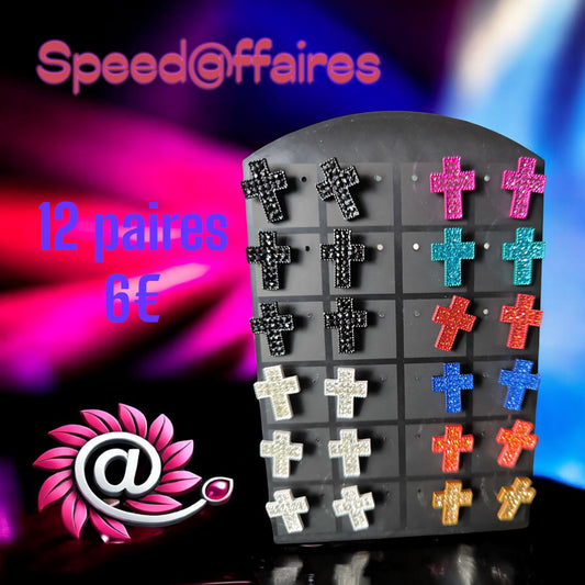 Lot de 12 paires de boucles d'oreilles "croix" - 20H