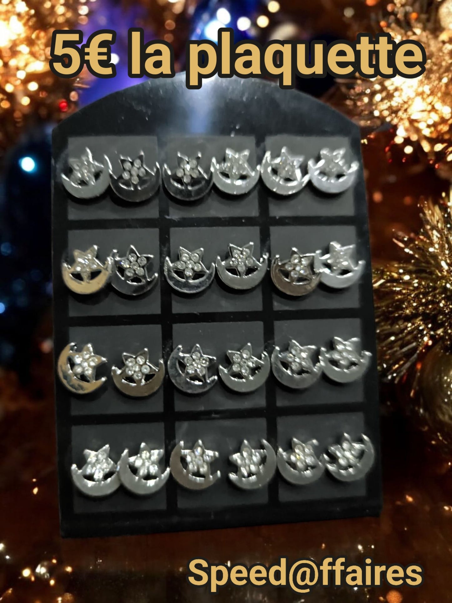 Lot de 12 paires de boucles d'oreilles "lune & étoile" avec strass - 21D