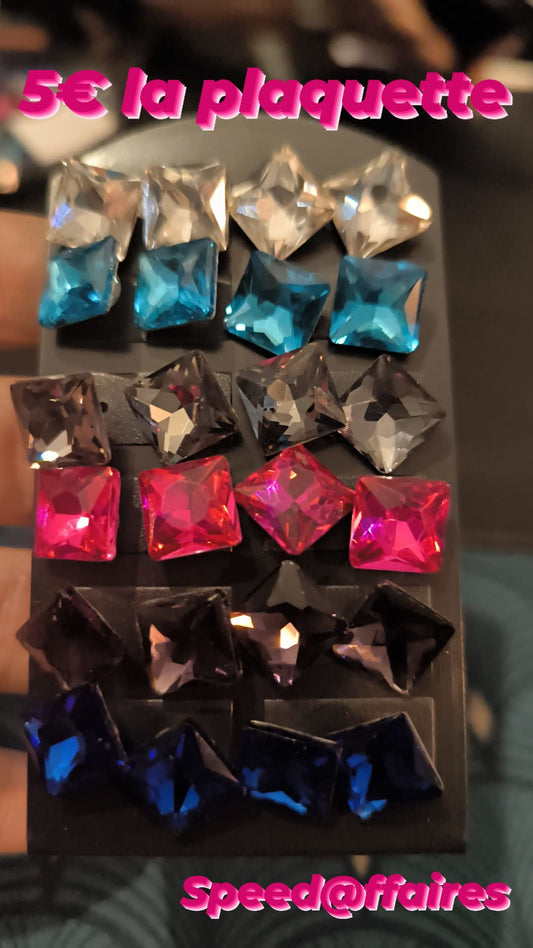 Lot de 12 paires de boucles d'oreilles "carrés" - 25D