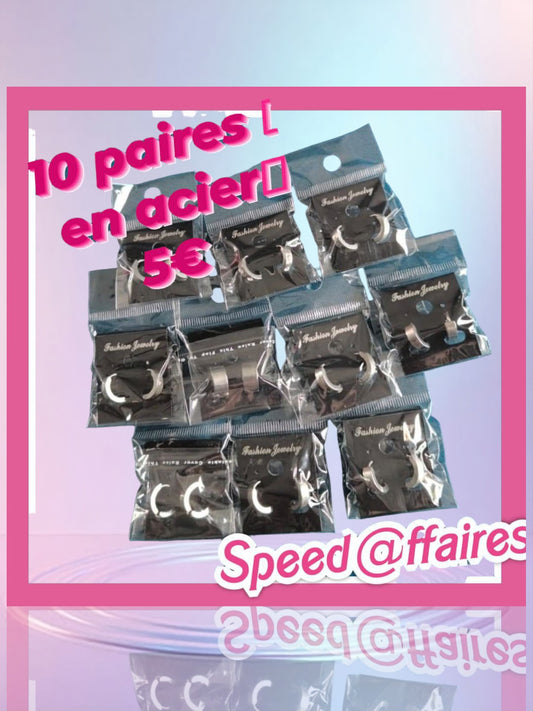 Lot de 10 paires de boucles d'oreilles en acier - 28A