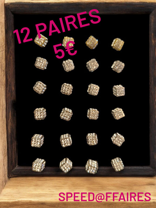 Lot de 12 paires de boucles d'oreilles "cubes" - 40M