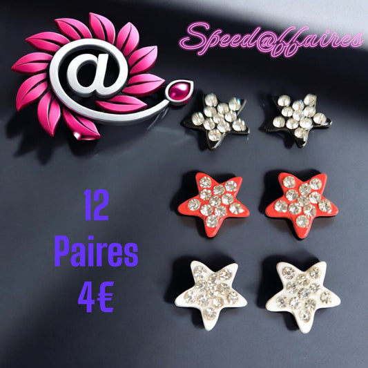 Lot de 12 paires de boucles d'oreilles "étoiles" - 43F
