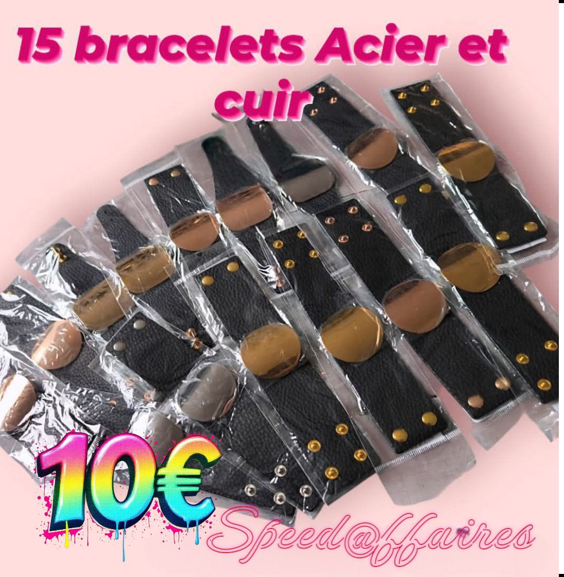 Lot de 15 bracelets cuir et acier - 47A