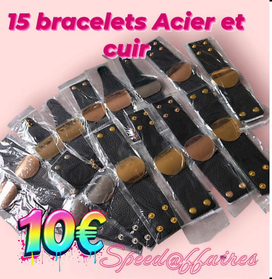 Lot de 15 bracelets cuir et acier - 47A