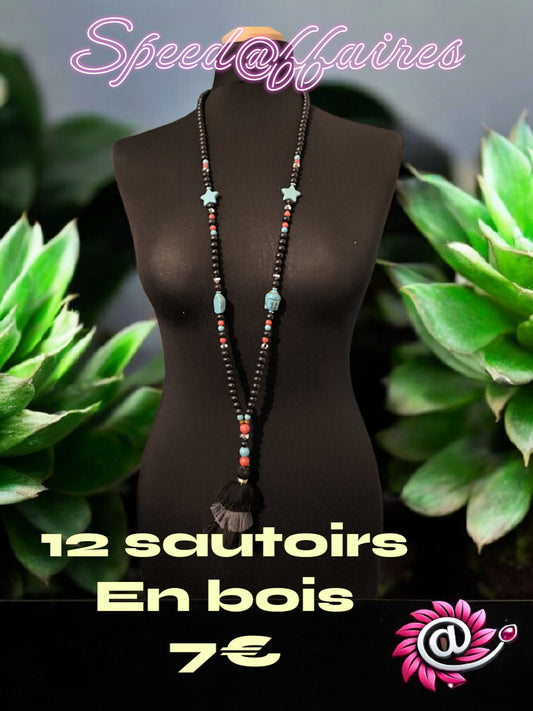 Lot de 12 sautoirs en bois - 70B