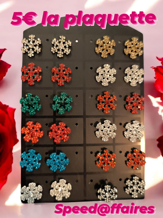 Plaquette de 12 paires de boucles d'oreilles "flocons" - 40L