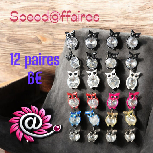Lot de 12 paires de boucles d'oreilles hiboux - 43E